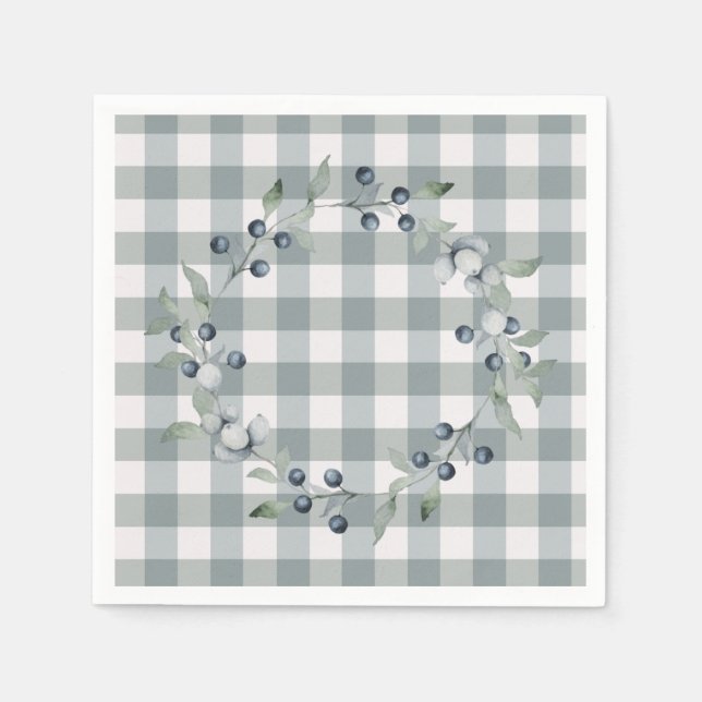 Grön rutmönstrad krans Buffalo-ruta Snyggt Pappersservett (Framsidan)