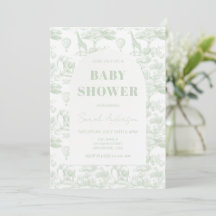 Grön Safari Toile De Jouy Djungeltema Baby Shower