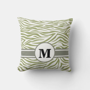 Grön Safarisebra med monogramen Kudde