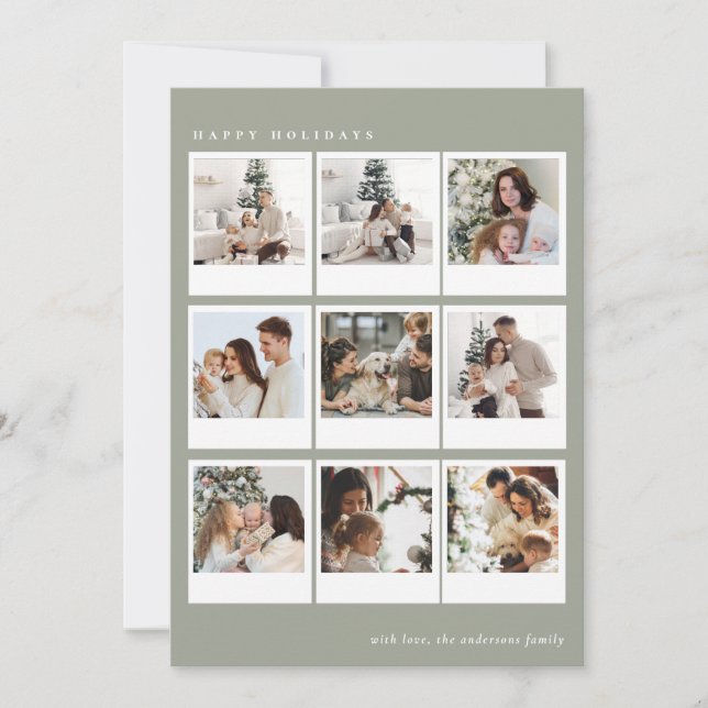 Grön Sage Enkel Boho Fotokollage Jul  Julkort (Framsida)