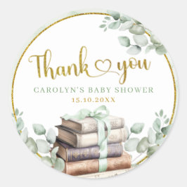 Grön Sage Storybook Baby Shower Tack för Klistermä Runt Klistermärke