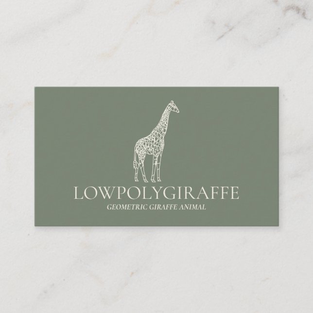 Grön Salvia Kräm Djur Lågpoly Giraff Visitkort (Framsida)