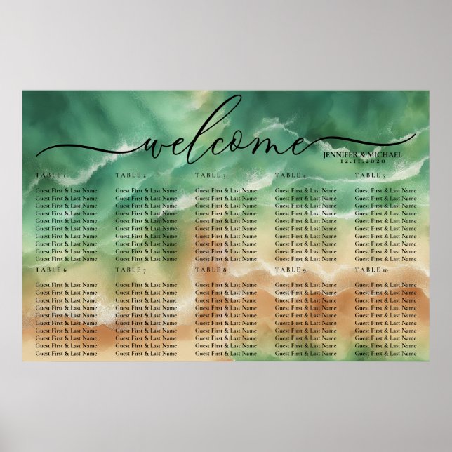 Grön Sand Ocean Beach Firande Välkomst Sittplatser Poster (Framsidan)