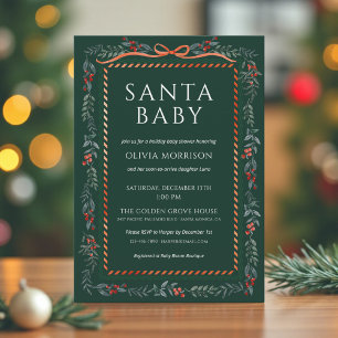 Grön Santa Baby Bow Jul Baby Shower Inbjudningar