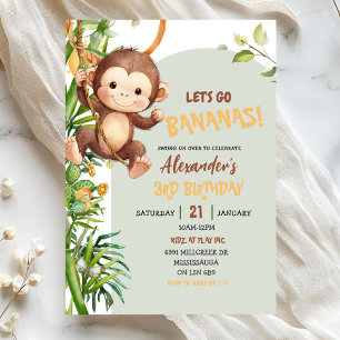 Grön Savannah Apa Låt Oss Gå Bananer Födelsedag Inbjudningar