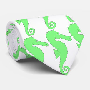 Grön Seahorse på vit Slips