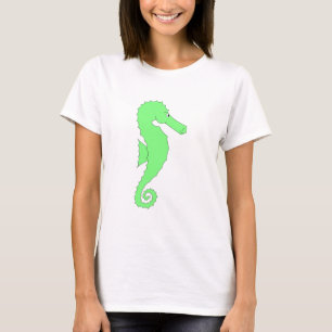 Grön Seahorse på vit T-shirt