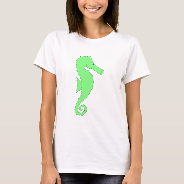 Grön Seahorse på vit Tröja (Framsida)