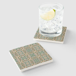 Grön senap blommig Azulejos Geometriskt mönster Stenunderlägg