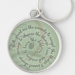 Grön Serenitybön Keychain Rund Silverfärgad Nyckelring