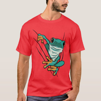 Grön seriefigur groda kommer genom sprickor för mä t shirt