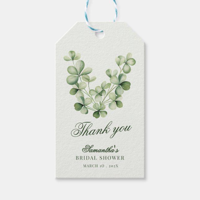 Grön Shamrock  Bröllopsdusch Tackkort Presentetikett (Framsidan)
