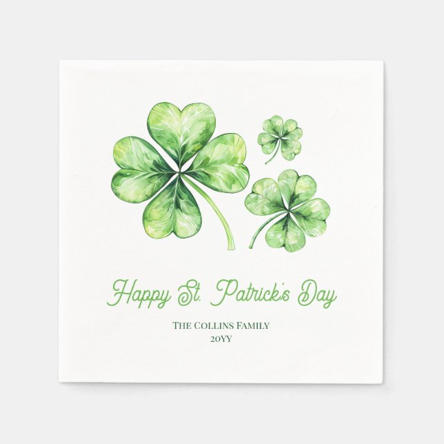 Grön Shamrock Glad Saint Patricks Day Festa Pappersservett (Framsidan)