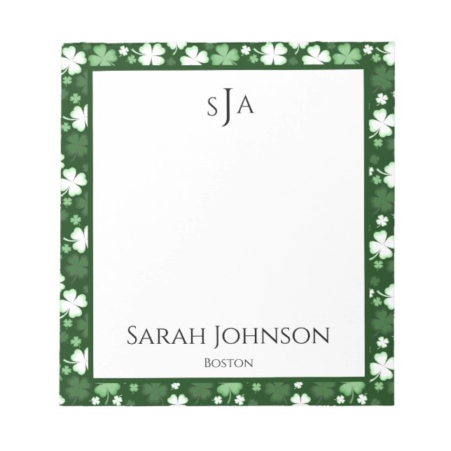 Grön Shamrock, St. Patricks dag monogram Anteckningsblock (Framsida)