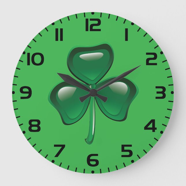 Grön Shamrock Tredelad Klöver Stor Klocka (Framsida)