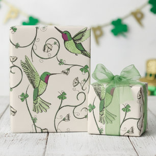 Grön Shamrock Vine Kolibri Mönster Presentpapper