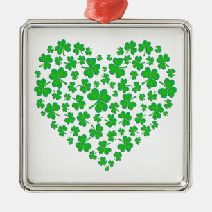 Grön Shamrockhjärta för irländare Julgransprydnad Metall