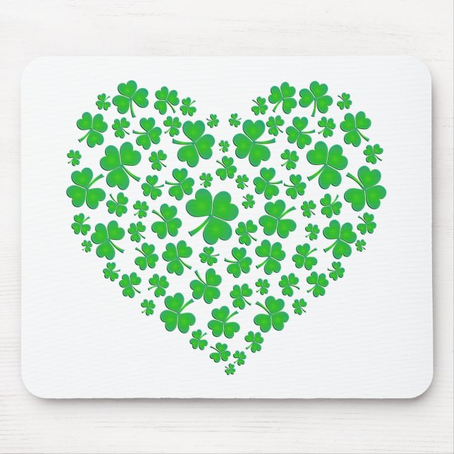 Grön Shamrockhjärta för irländare Musmatta (Framsidan)