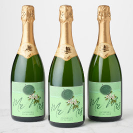 Grön sigill Bröllopsvinetikett Glänsande vin etike