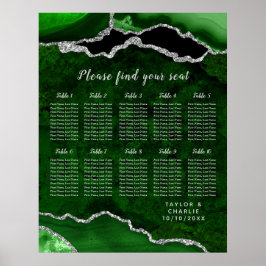 Grön Silver Agat Bröllops Placeringskort 12 Bord Poster