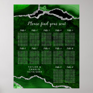 Grön Silver Agat Bröllops Placeringsplan 12 Bord Poster