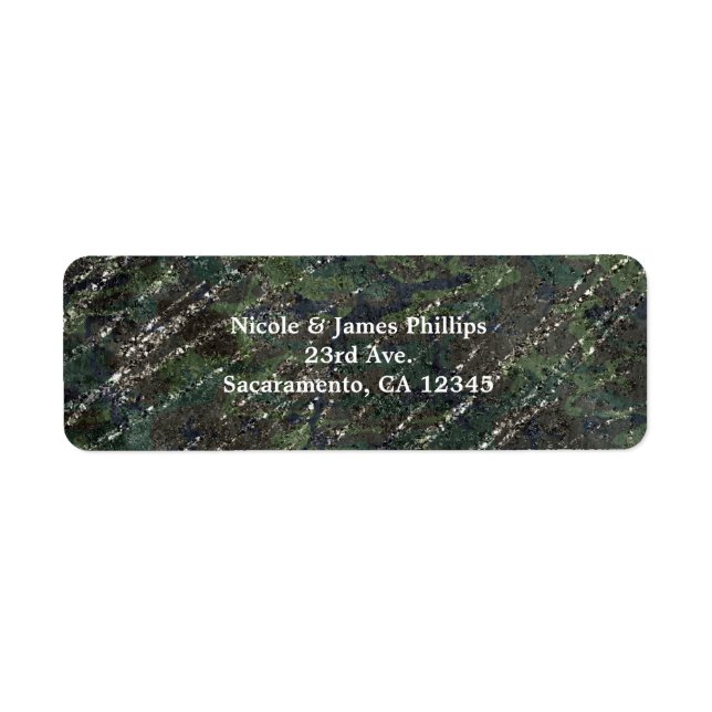 Grön & Silver Armé Kamouflage Glitter Elegant Fest Returadress Etikett (Framsidan)