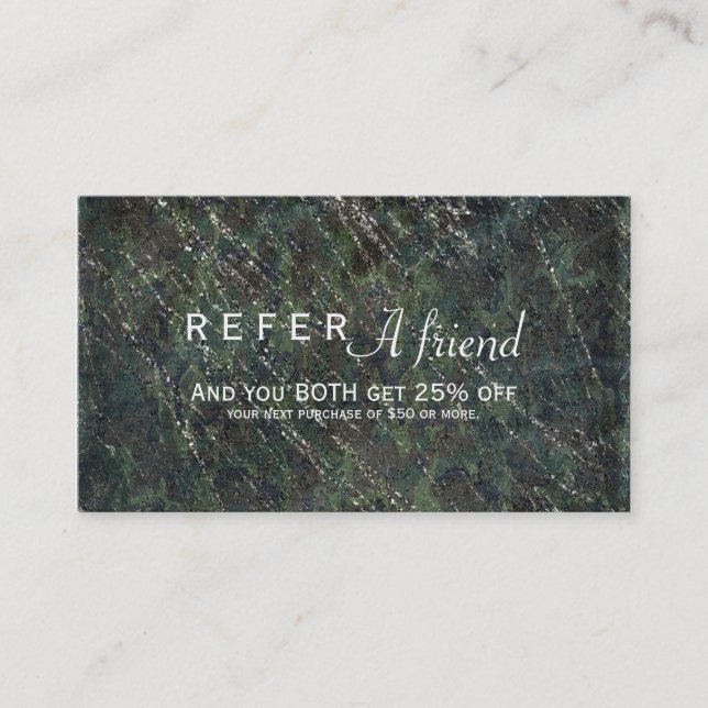 Grön & Silver Armé Kamouflage Glitter Salong Refer Rabattkort (Framsida)