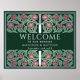 Grön Silver Blommig Royal Bröllops Välkomstskylt Poster