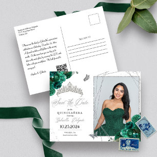 Grön & Silver Tiara Quinceañera Foto Postkort Vykort