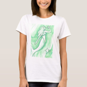 Grön sjöjungfru med pärla- och sjöstjärnaskjo t-shirt