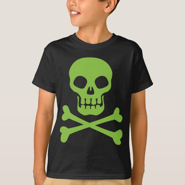 Grön skalle och Crossbones T Shirt (Framsida)