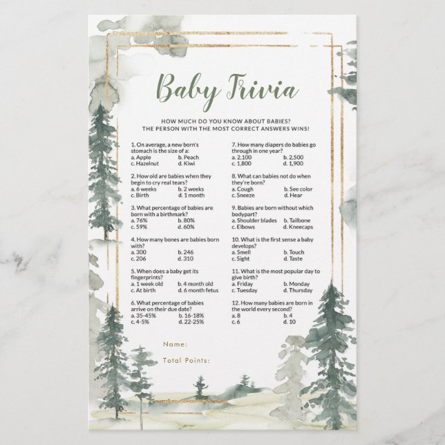 Grön Skog Aventyr Baby Trivia Spel (Framsida)