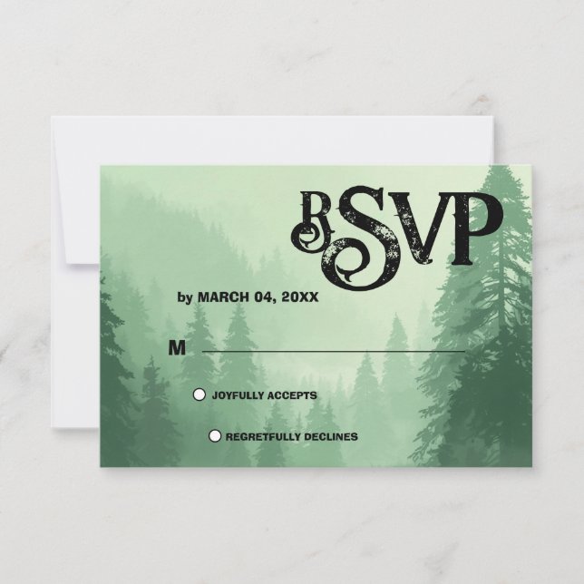 Grön Skog Bröllop RSVP OSA Kort (Framsida)