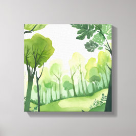 Grön skog | Ljust akvarell-landskap Canvastryck