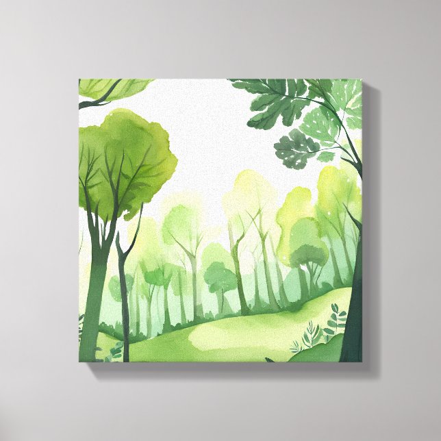 Grön skog | Ljust akvarell-landskap Canvastryck (Framsida)
