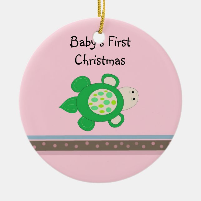 Grön Sköldpadda Bebis Första Jul Julgransprydnad Keramik (Framsidan)
