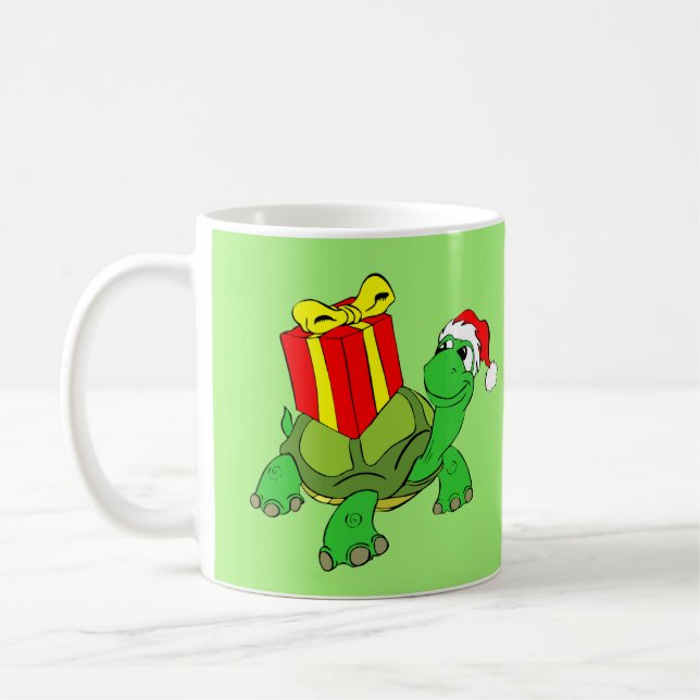 Grön sköldpadda med julpresent Klassisk mugg (Vänster)