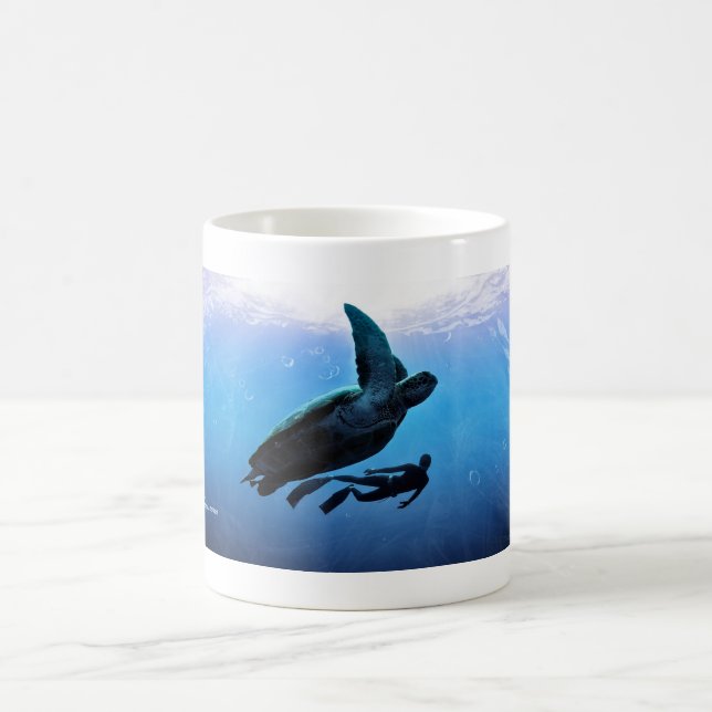 Grön sköldpadda och Freediver Kaffemugg (Center)