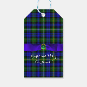 GRÖN SKOTSK TARTAN FÖR BLÅTT MED JULPILBÅGAR PRESENTETIKETT