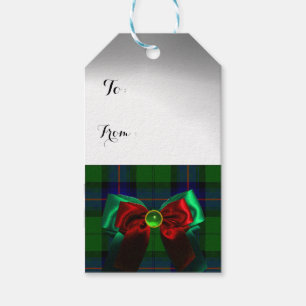 GRÖN SKOTSK TARTAN FÖR BLÅTT MED JULPILBÅGAR PRESENTETIKETT