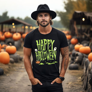 Grön slem Glad Halloween T Shirt