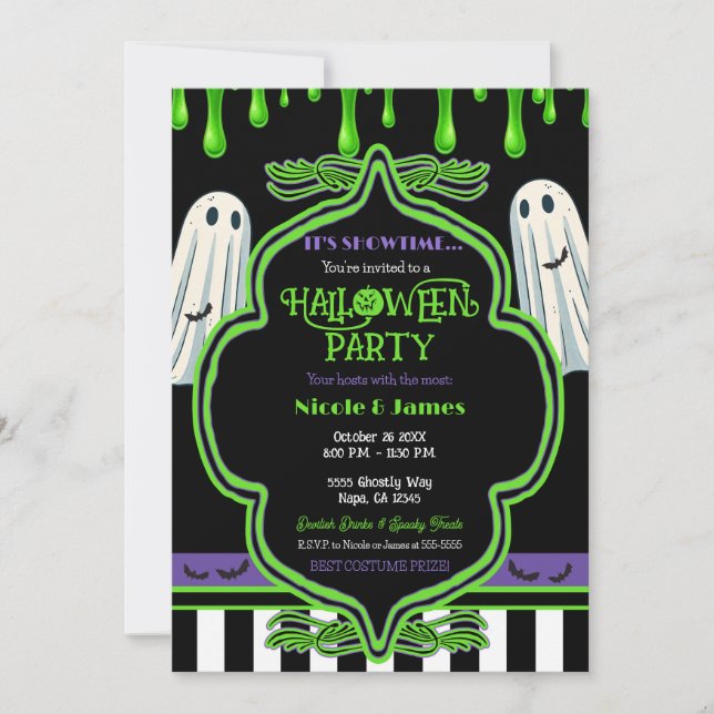Grön slem Halloween-spök kostym fest  Inbjudningar (Framsida)
