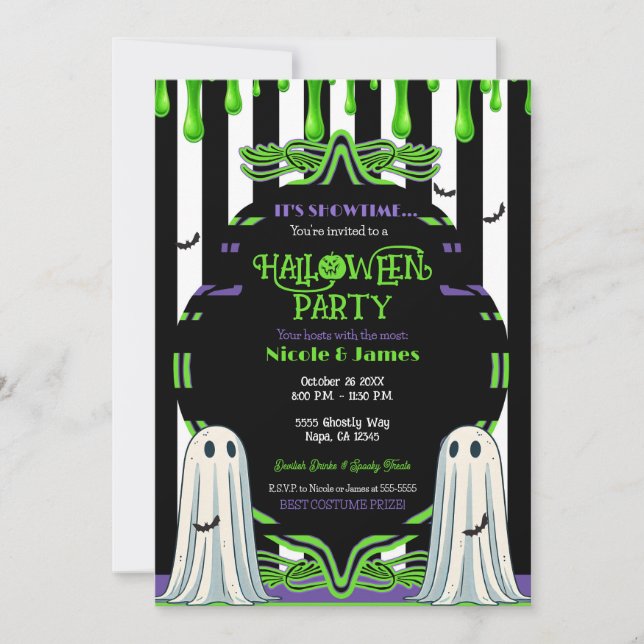 Grön slem Halloween-spök kostymfest  Inbjudningar (Framsida)
