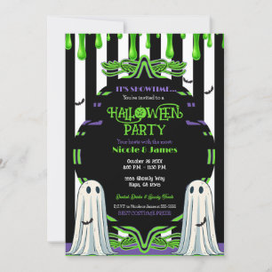 Grön slem Halloween-spök kostymfest Inbjudningar
