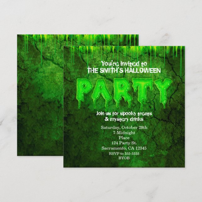 Grön slime kul Halloween-fest-inbjudningar Inbjudningar (Fram/baksida)