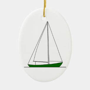 Grön Sloop segelbåt Julgransprydnad Keramik