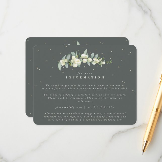 Grön Snöbär + Eukalyptus Stam Bröllopsinformation Tilläggskort (Fram/Back In Situ)
