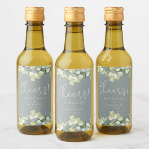 Grön snöbär + Eukalyptus Vinter Hochzeit Mini Vinetikett