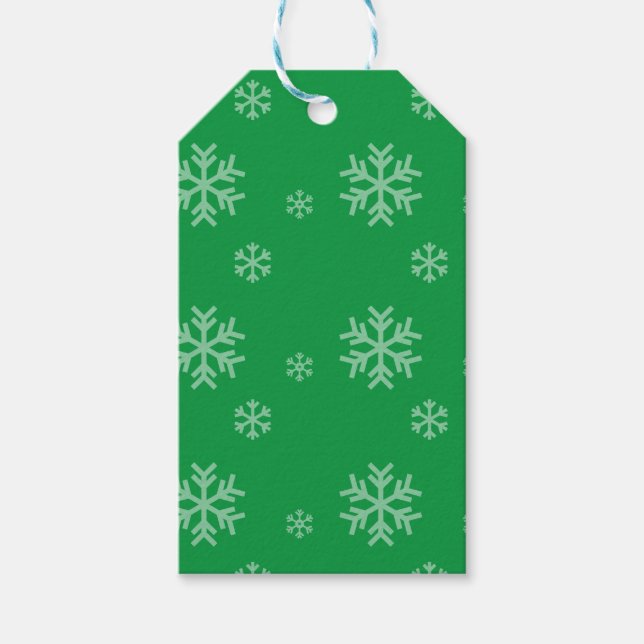 Grön snöflingemönster Modern vinterfirande Presentetikett (Framsidan)
