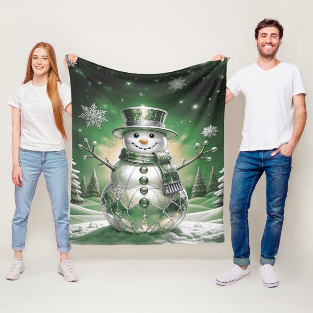 Grön Snömannen Snöflingor Fleecefilt (På plats)